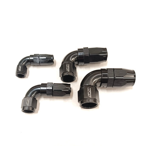 90 DEGREE FULL FLOW BRAIDED HOSE END -4AN TO -10AN