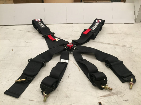 SSE 6 Point Race Harness Hans 2 inch Shoulder Camlock Black/Blue/Red FIA