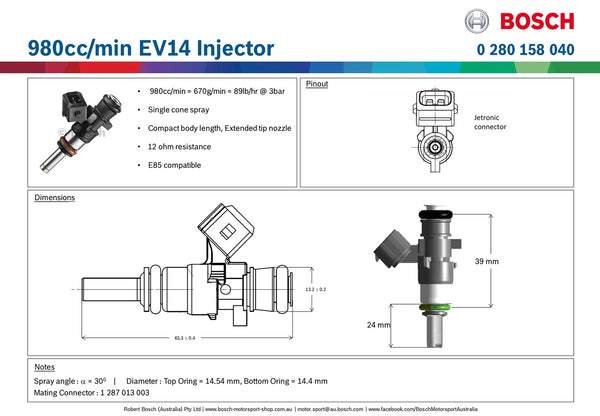 GENUINE BOSCH 1000cc EV14 FUEL INJECTORS - E85 COMPATIBLE