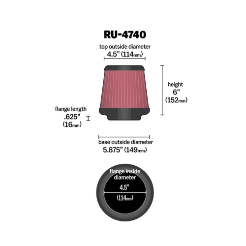 K&N Pod Filter 3.5" INLET x 6" LONG RU-4740