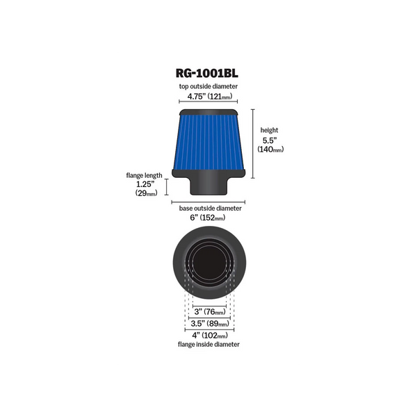 K & N Universal Clamp-On Air Filter BLUE RG-1001BL