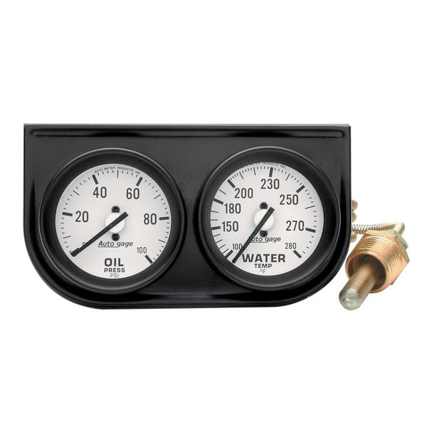 AUTOGAUGE GAUGE CONSOLE, OILP/WTMP, 2-1/16", 100 PSI/280 °F, WHT DIAL, BLK BZL, FULL SWEEP 2326