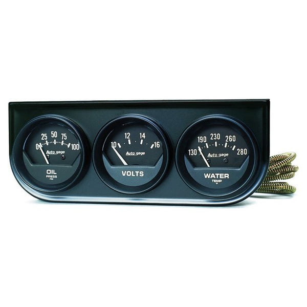 AUTOGAUGE GAUGE CONSOLE, OILP/WTMP/VOLT, 2-1/16", 100 PSI/280 °F/16V, BLK DIAL, BLK BZL, AG 2348