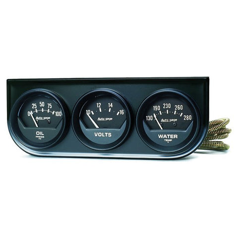 AUTOGAUGE GAUGE CONSOLE, OILP/WTMP/VOLT, 2-1/16", 100 PSI/280 °F/16V, BLK DIAL, BLK BZL, AG 2348