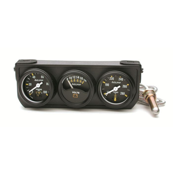 AUTOGAUGE GAUGE CONSOLE, OILP/WTMP/VOLT, 1.5", 100 PSI/280 °F/18V, MECH BLK DIAL, BLK BZL 2396