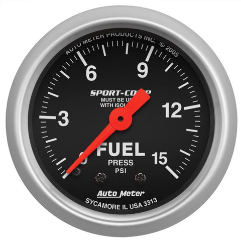 AUTOMETER 2-1/16" FUEL PRESSURE W/ ISOLATOR, 0-15 PSI, MECHANICAL, SPORT-COMP 3313