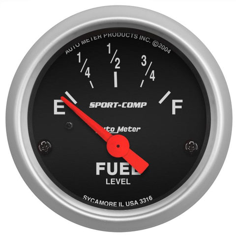 AUTOMETER 2-1/16" FUEL LEVEL, 240-33 Ω, AIR-CORE, SSE, SPORT-COMP 3316