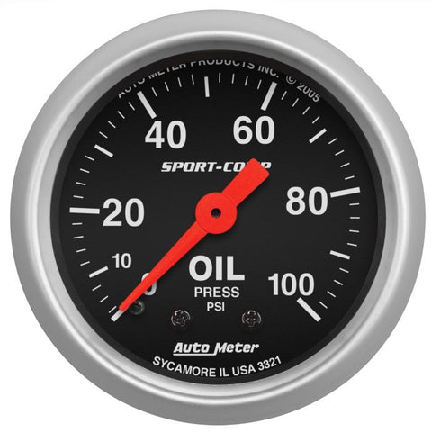 AUTOMETER 2-1/16" OIL PRESSURE, 0-100 PSI, MECHANICAL, SPORT-COMP 3321
