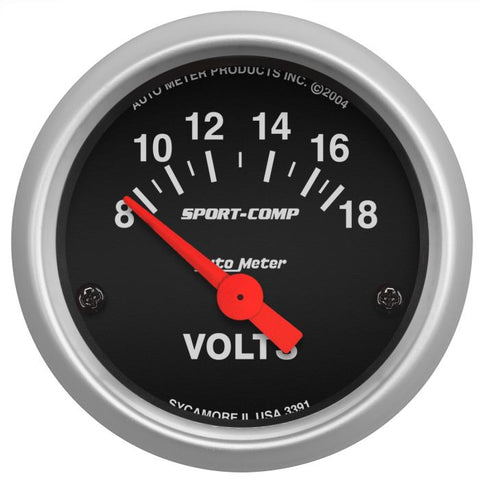 AUTOMETER 2-1/16" VOLTMETER, 8-18V, AIR-CORE, SPORT-COMP 3391
