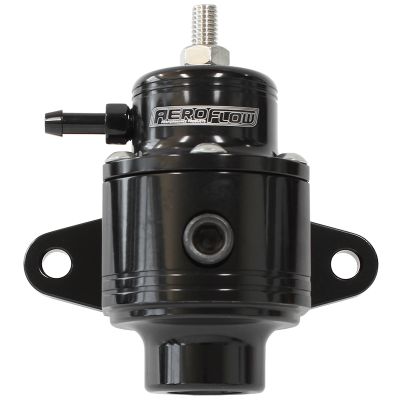 AEROFLOW Compact Billet 3-Port EFI Fuel Pressure Regulator 30-90psi Adjustable Black Finish. 3 x -6 ORB Ports, 1 x 1/8" NPT Port AF66-2058